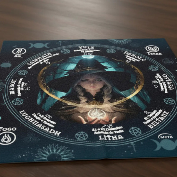 A Legítima Toalha Jogo Cartas Bruxa Wicca Bola de Cristal 70x70cm