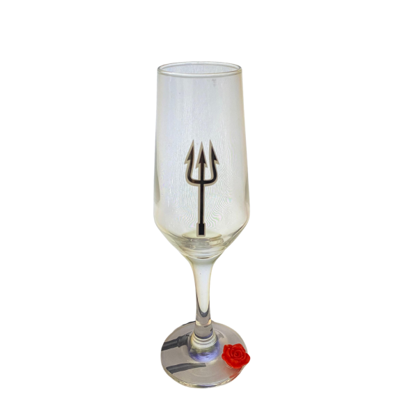 Taça Pomba Gira Tridente Adesivo com Rosa Vm Champagne 186ml