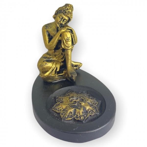 Incensário Mini Oval Buda Ajoelhado dourado 5 cm em resina 47-225
