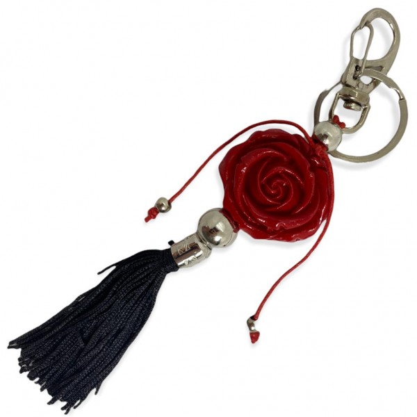 Chaveiro Rosa vermelha em resina Pomba Gira e pompom negro 16 cm - Proteção e amor