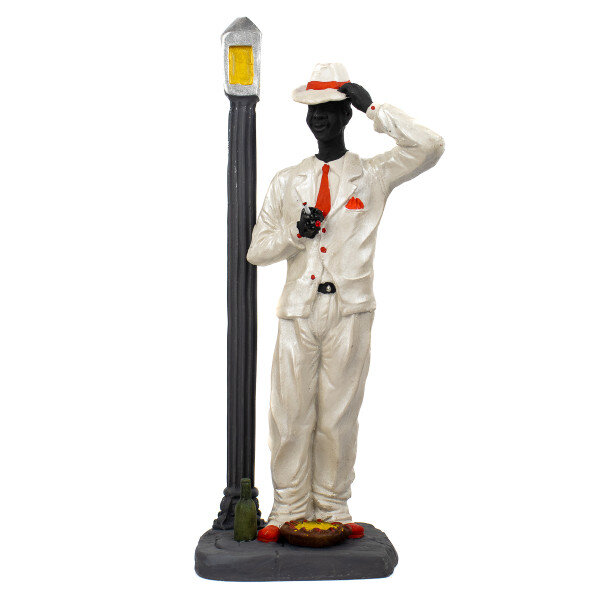 Escultura Zé Pelintra no Poste Terno Branco 28 cm Resina Escultura Zé Pelintra no Poste Terno Branco 28 cm Resina