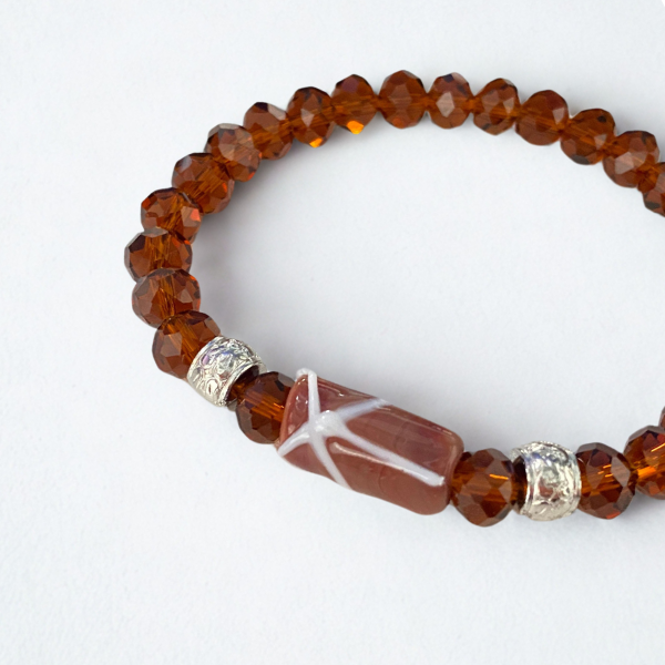 Pulseira Xango Firma Marrom Cristal e Silicone
