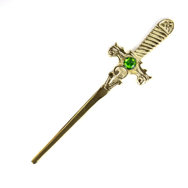 Athame Metal Dourado Brilhante 15 cm Pedra Verde Reforçado