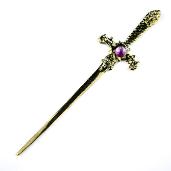 Athame Metal Dourado Brilhante 15 cm Pedra Lilás Reforçado