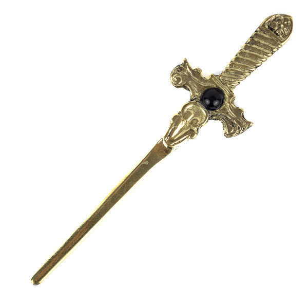 Athame Metal Dourado Envelhecido 15 cm Pedra Negra Reforçado