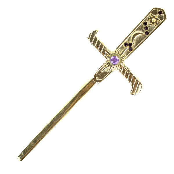 Athame Metal Dourado Brilhante 19 cm Pedras Lilás Reforçado