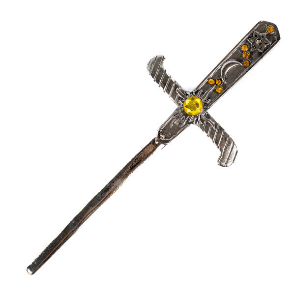 Athame Metal Prata Envelhecido 19 cm Pedras Amarelas Reforçado