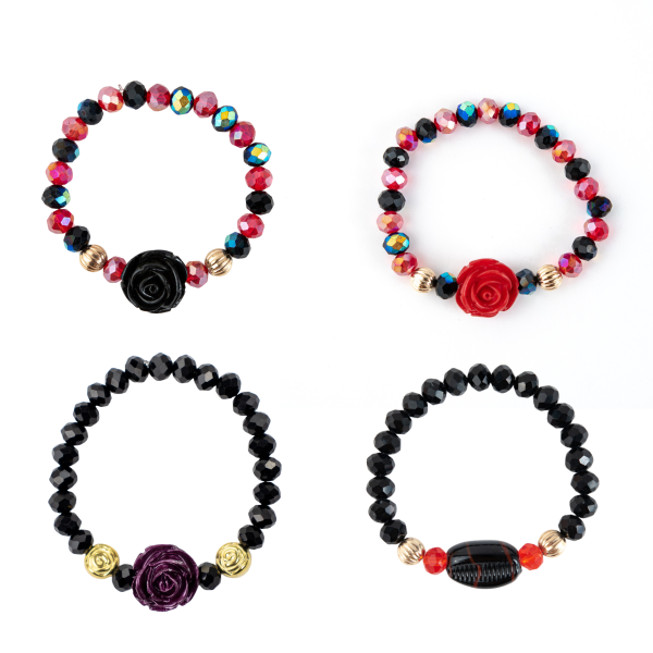 Kit com 4 Pulseiras Pomba Gira Firmas Cristal e Silicone