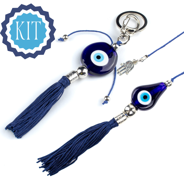Kit Chaveiro e Protetor Carro Olho Grego Murano Azul