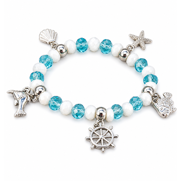 Pulseira Iemanjá Azul e Branca 8 mm Cristal e Silicone