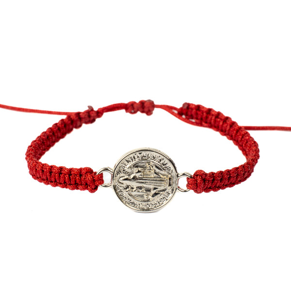 Pulseira Macramê Medalha São Bento Ajustável Metal