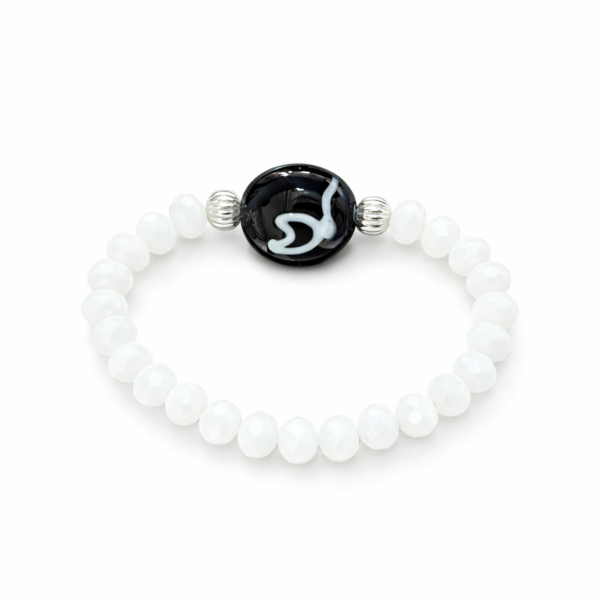 Pulseira Preto Velho Murano Achatado Cristal e Silicone 5 mm 
