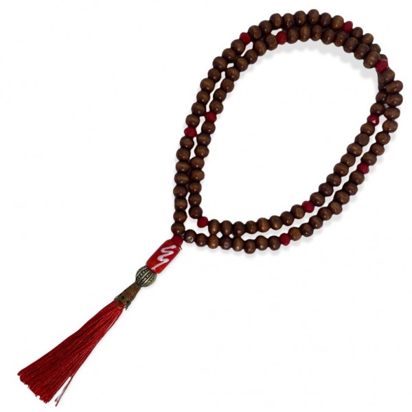 Japamala Iansã 108 contas 45 cm em madeira 8 mm pompom vermelho - meditação