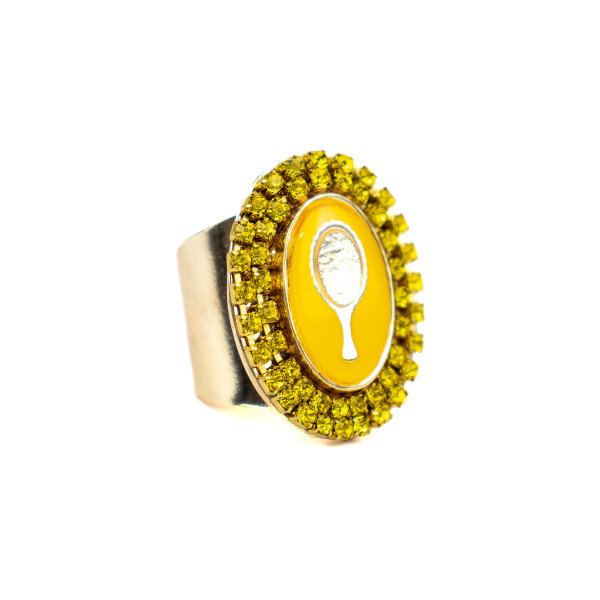 Anel Ajustável Espelho De Oxum 3 cm Dourado em Metal