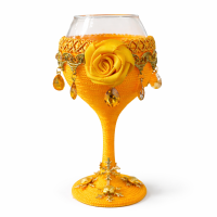 Taça Artesanal Oxum Luxo Dourada Tecido Vidro 300ml