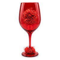 Taça Vidro Pomba Gira Vermelha Rosas 490ml