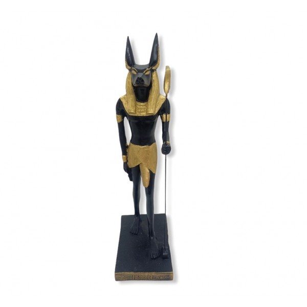 Escultura Anúbis preto com dourado 28,5 cm em resina