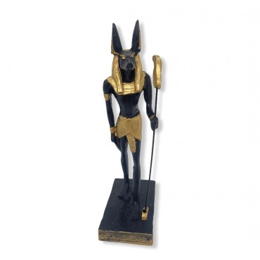 Escultura Anúbis 22,5 cm  preto e dourado  em resina