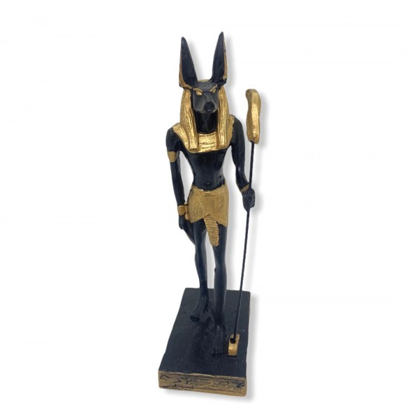 Escultura Anúbis 22,5 cm  preto e dourado  em resina