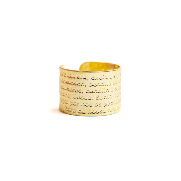 Anel Ajustável Oração Ave Maria 1,5 cm dourado em metal Anel Ajustável Oração Ave Maria 1,5 cm dourado em metal