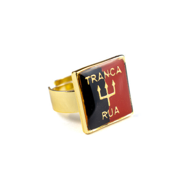Anel Ajustavel Tranca Rua 2,1cm vm Preto e Dourado Metal Anel Ajustavel Tranca Rua 2,1cm vm Preto e Dourado Metal