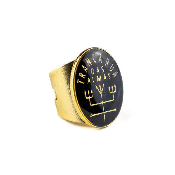 Anel Ajustavel Tranca Rua 2,9 cm Preto e dourado em Metal Anel Ajustavel Tranca Rua 2,9 cm Preto e dourado em Metal