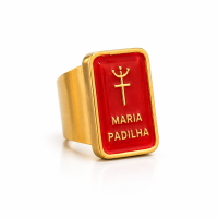 Anel Ajustável Maria Padilha Tridente 2,5 cm Dourado Metal