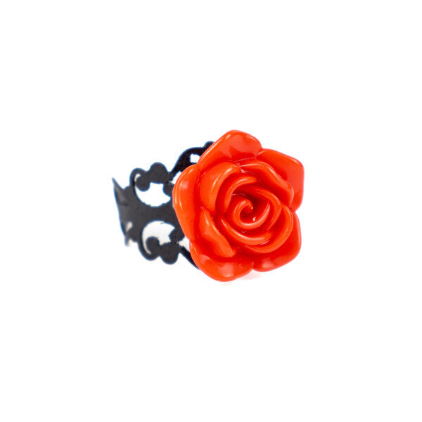 Anel Ajustável Rosa Vermelha em Metal e Resina Anel Ajustável Rosa Vermelha em Metal e Resina