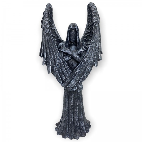 Escultura Anjo Negro macho 25 cm cor cimento escuro em Resina