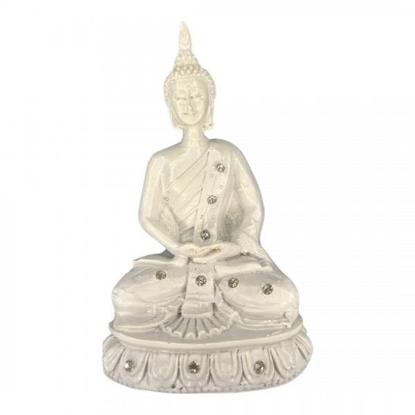 Escultura Buda Meditando 13 cm em Resina Branco