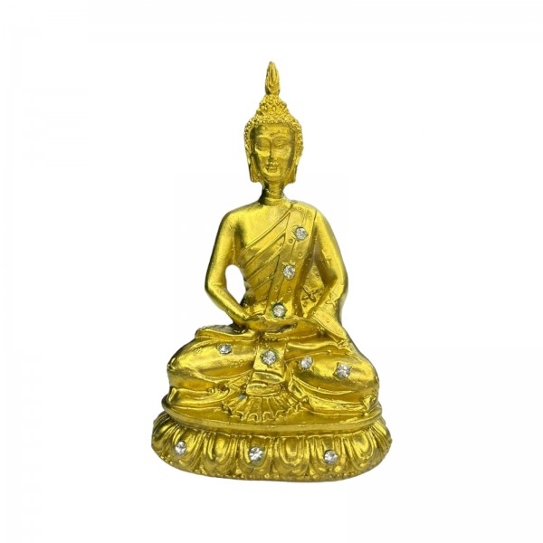 Escultura Buda Meditando 13 cm Dourado em Resina