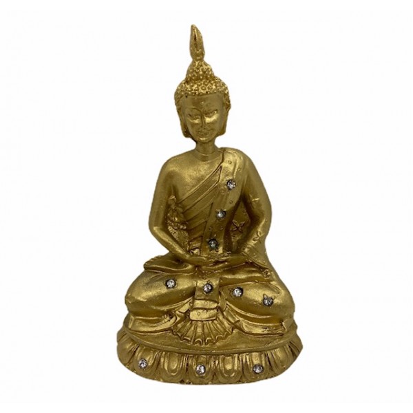 Buda meditando 13 cm em resina dourado