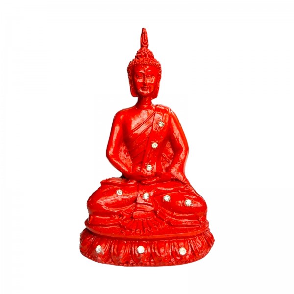 Escultura Buda Meditando 13 cm Vermelho em Resina