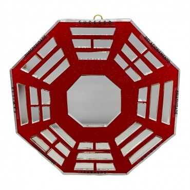 Bagua Feng Shui Vidro Espelhado Vermelho Octogonal 16 cm