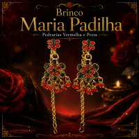 Brinco Maria Padilha Pedrarias Vermelha e Preta 6 cm