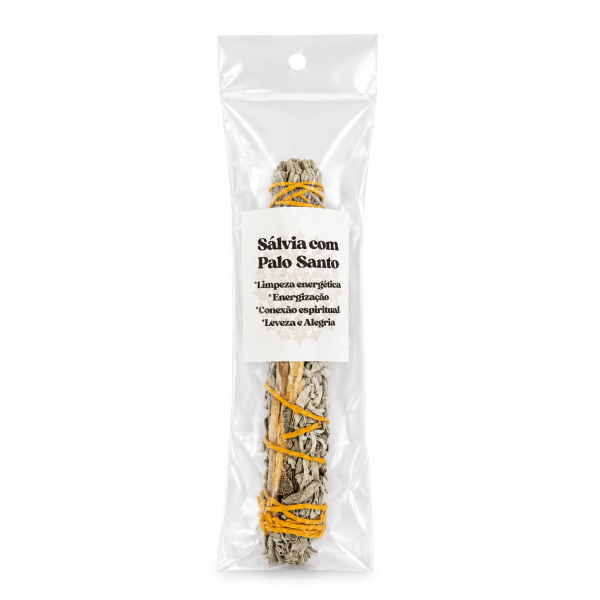 Bastão Natural de Sálvia com Palo Santo Para Defumação 15 cm