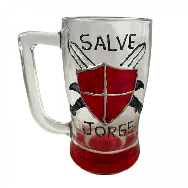 Caneca Cerveja Vidro Personalizada 340 ml Salve Jorge Verm