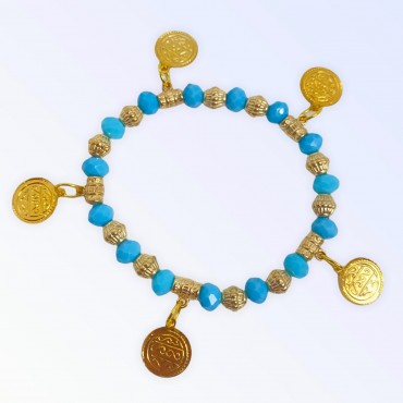 Pulseira Cigana azul clara cristal e silicone com moedas