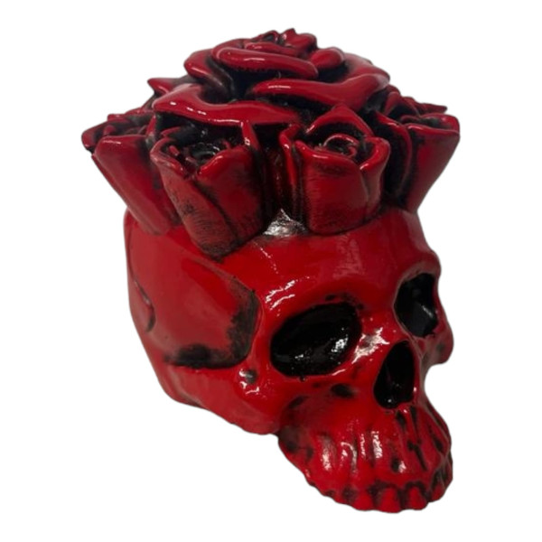 Escultura Crânio Rosa Caveira em Resina 8,5 cm Vermelho