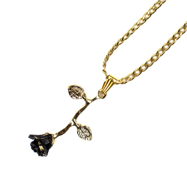 Colar Corrente Feminino Pomba Gira Rosa Negra 3,5cm Dourado