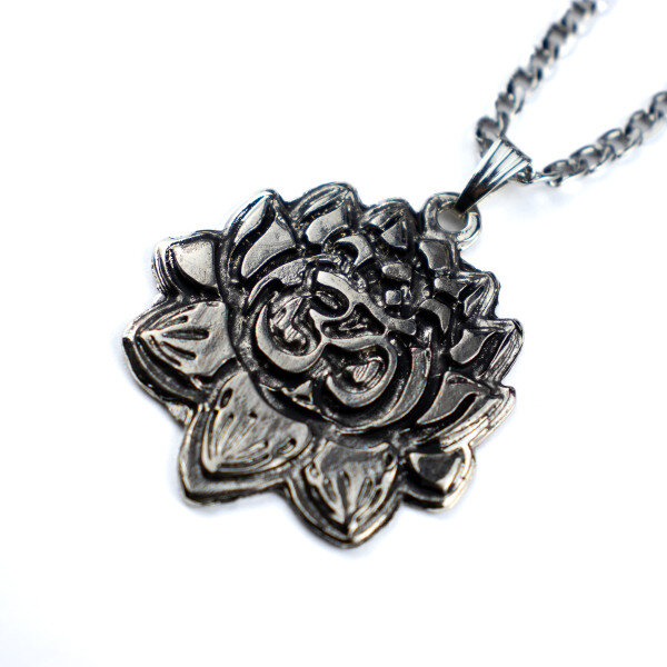 Colar Corrente Pingente Om na Flor de Lotus 3,8 cm Niquel Colar Corrente Pingente Om na Flor de Lotus 3,8 cm Niquel