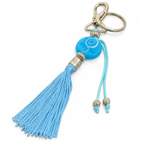 Chaveiro Erê Pompom Azul Claro 15 cm em Murano