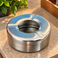 Cinzeiro de Inox Redondo Tampa Removível 9 cm 3 Apoios