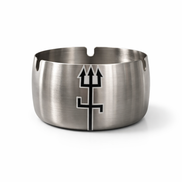 Cinzeiro de Inox 9 cm 3 Apoios com Adesivo Exu Tridente 