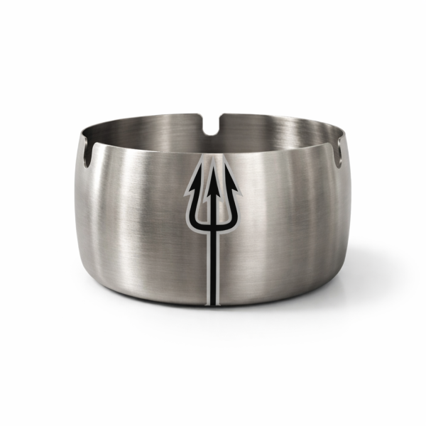 Cinzeiro de Inox 9 cm 3 Apoios com Adesivo Pomba Gira Tridente