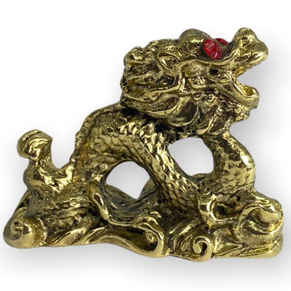 Escultura Dragao Dourado com Strass 4 cm em Metal 