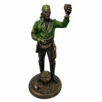 Escultura Cigano Vintage Verde e Dourado 14 cm em Resina