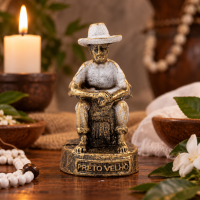 Escultura Preto Velho Branco Vintage em Resina 8 cm