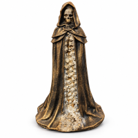 Escultura Exu Caveira Capa Dourada Vintage e Branco em Resina 14cm