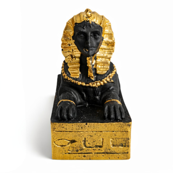 Escultura Esfinge Egípicia Preta e Dourada 5,5cm Resina